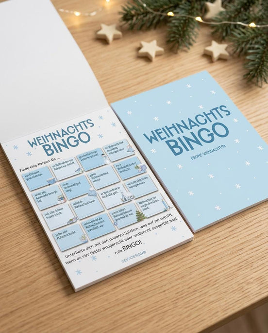 Weihnachtsbingo Spielblock DIN A5 – 25 Blatt – Weihnachtsspiel für Familie, Freunde & Weihnachtsfeier, Adventskalender Füllung, Wichteln