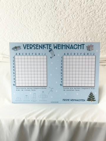 Versenkte Weihnacht, Schiffe versenken Spielblock DIN A4, 50 Blatt, Weihnachtsspiel, Adventskalender Füllung, Wichtelgeschenk, Teamgeschenk