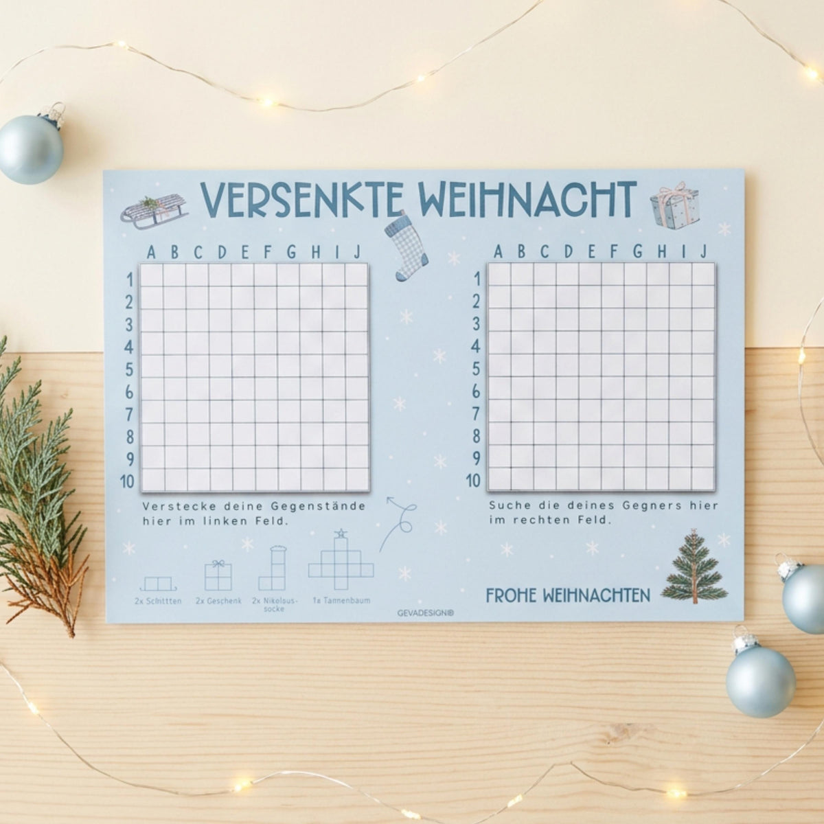 Versenkte Weihnacht, Schiffe versenken Spielblock DIN A4, 50 Blatt, Weihnachtsspiel, Adventskalender Füllung, Wichtelgeschenk, Teamgeschenk