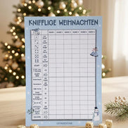 Knifflige Weihnachten Würfelspielblock DIN A5, 50 Seiten, Weihnachtsspiel Weihnachtsfeier, Wichtelgeschenk, Adventskalender Füllung