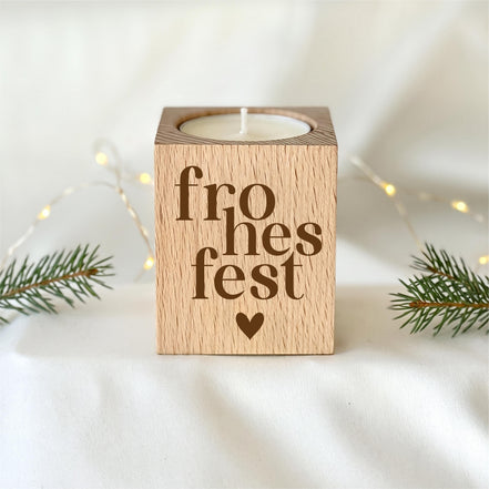 Gastgeschenk Weihnachten Teelichthalter Holz Frohes Fest, kleines Mitgebsel, Wichtelgeschenk & Mitarbeitergeschenk, Adventskalender Füllung