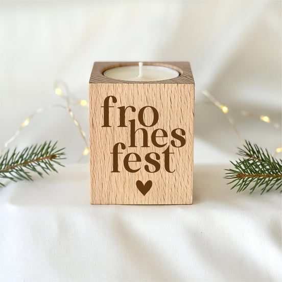 Gastgeschenk Weihnachten Teelichthalter Holz Frohes Fest, kleines Mitgebsel, Wichtelgeschenk & Mitarbeitergeschenk, Adventskalender Füllung