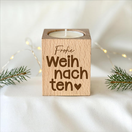 Weihnachtsgeschenk – Teelichthalter Holz Frohe Weihnachten, Gastgeschenk, kleines Mitgebsel, Wichtelgeschenk & Mitarbeitergeschenk, Team
