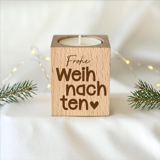 Weihnachtsgeschenk – Teelichthalter Holz Frohe Weihnachten, Gastgeschenk, kleines Mitgebsel, Wichtelgeschenk & Mitarbeitergeschenk, Team