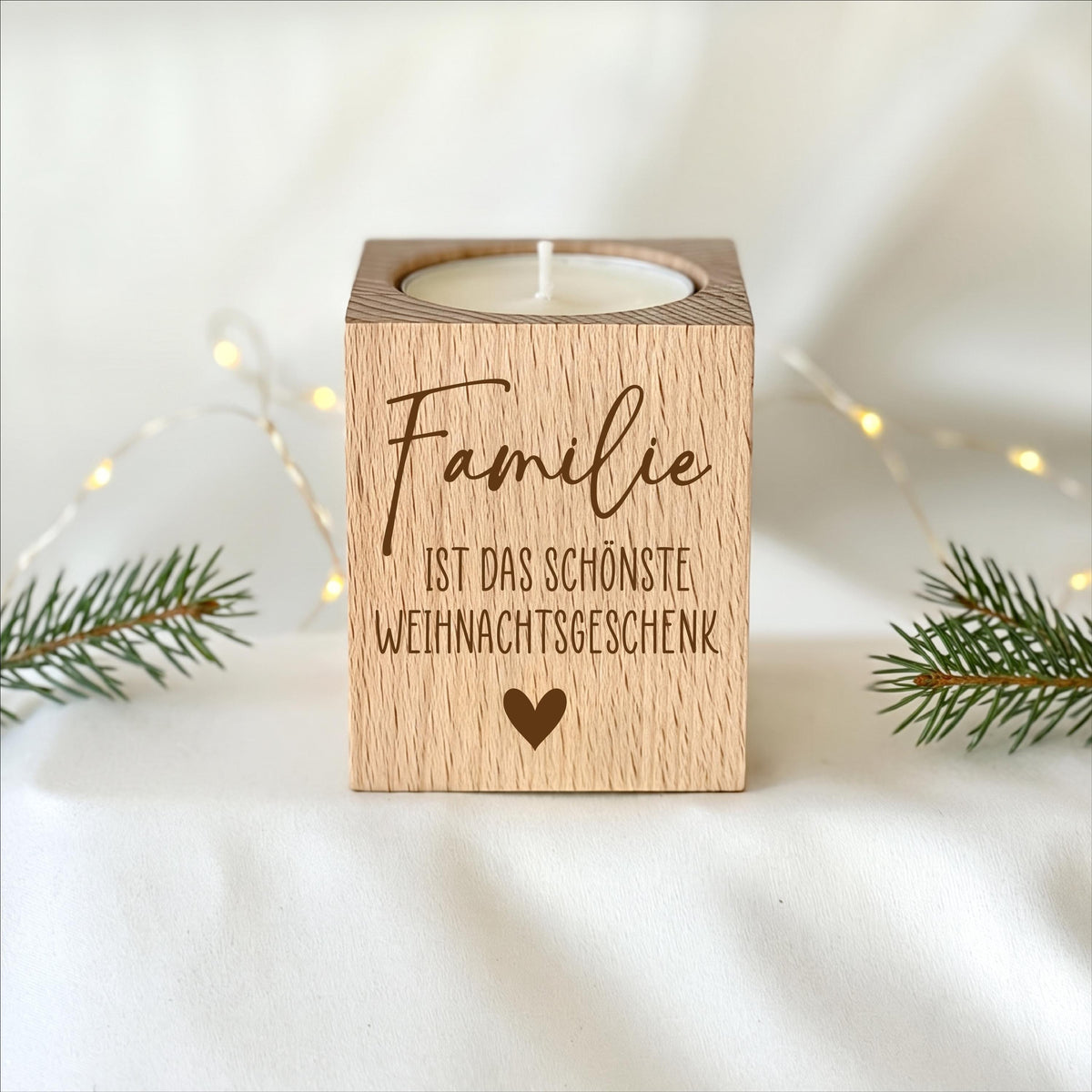 Weihnachtsgeschenk Familie – Teelichthalter Holz „Familie ist das schönste Weihnachtsgeschenk“, Geschenk für Eltern, Oma & Opa, Wichteln