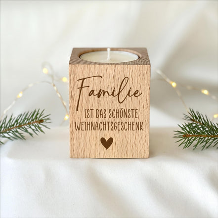 Weihnachtsgeschenk Familie – Teelichthalter Holz „Familie ist das schönste Weihnachtsgeschenk“, Geschenk für Eltern, Oma & Opa, Wichteln
