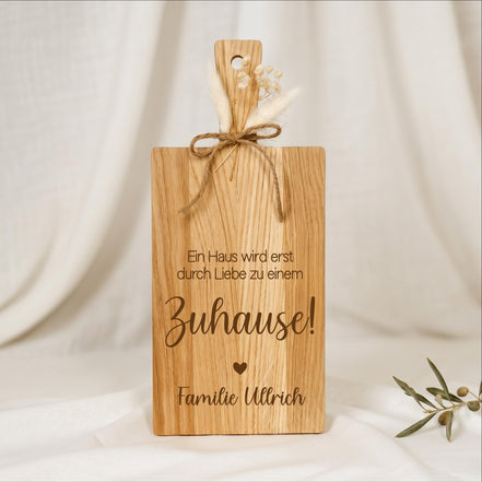 Einzugsgeschenk personalisiert – Holzbrett Eiche mit Familienname – Geschenk zum Einzug, Einweihungsgeschenk, Neues Zuhause, Hausbau