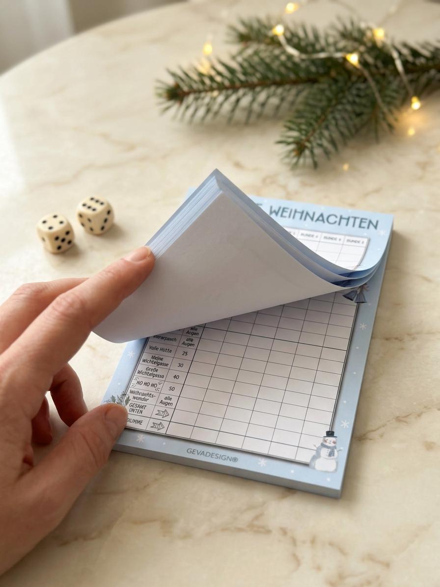 Knifflige Weihnachten Würfelspielblock DIN A5, 50 Seiten, Weihnachtsspiel Weihnachtsfeier, Wichtelgeschenk, Adventskalender Füllung