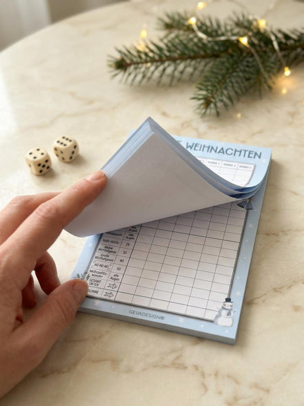 Knifflige Weihnachten Würfelspielblock DIN A5, 50 Seiten, Weihnachtsspiel Weihnachtsfeier, Wichtelgeschenk, Adventskalender Füllung