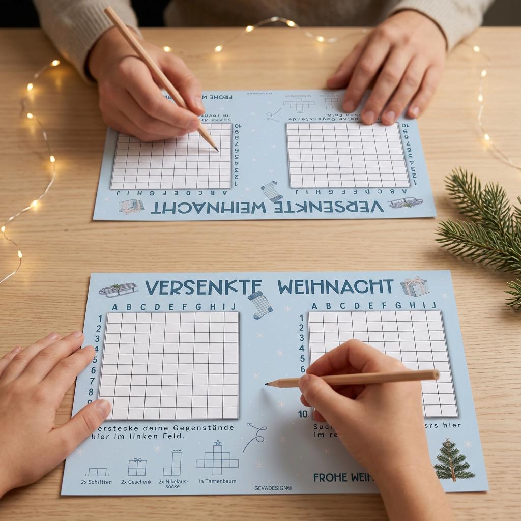 Versenkte Weihnacht, Schiffe versenken Spielblock DIN A4, 50 Blatt, Weihnachtsspiel, Adventskalender Füllung, Wichtelgeschenk, Teamgeschenk