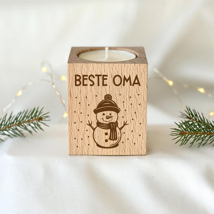 Weihnachtsgeschenk Oma / Opa – Teelichthalter Holz Beste Oma, kleines Geschenk für Oma von Enkelkindern, Weihnachtslicht mit Schneemann