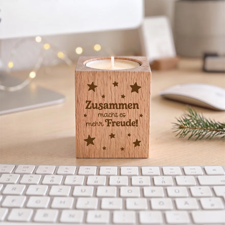Mitarbeitergeschenk Weihnachten – Teelichthalter Holz, Team Geschenk für Kollegen, Weihnachtsfeier, kleines Dankeschön, Adventskalender