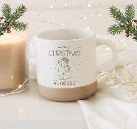 Meow Christmas Weihnachtstasse personalisiert mit Name, Katzentasse | Weihnachtsgeschenk für Katzenliebhaber | Tasse Weihnachten