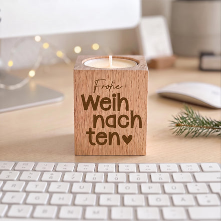 Weihnachtsgeschenk – Teelichthalter Holz Frohe Weihnachten, Gastgeschenk, kleines Mitgebsel, Wichtelgeschenk & Mitarbeitergeschenk, Team
