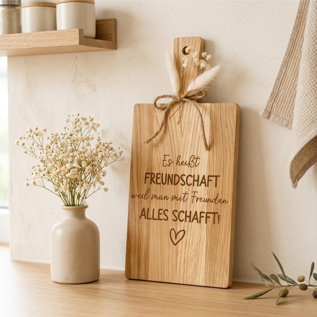 Freundschaftsgeschenk, Geschenk für Freunde mit Spruch, Graviertes Holzbrett aus Eiche – Dankeschön Geschenk zum Geburtstag oder Weihnachten