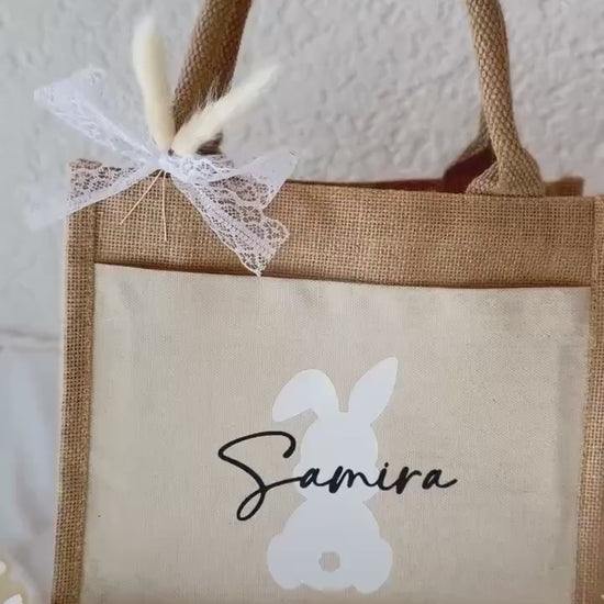 Personalisierte Ostertasche mit Name – Osterkorb Kinder, Osterhase Jutetasche, Osternest Alternative, Ostergeschenk Mädchen Junge, Osterkorb