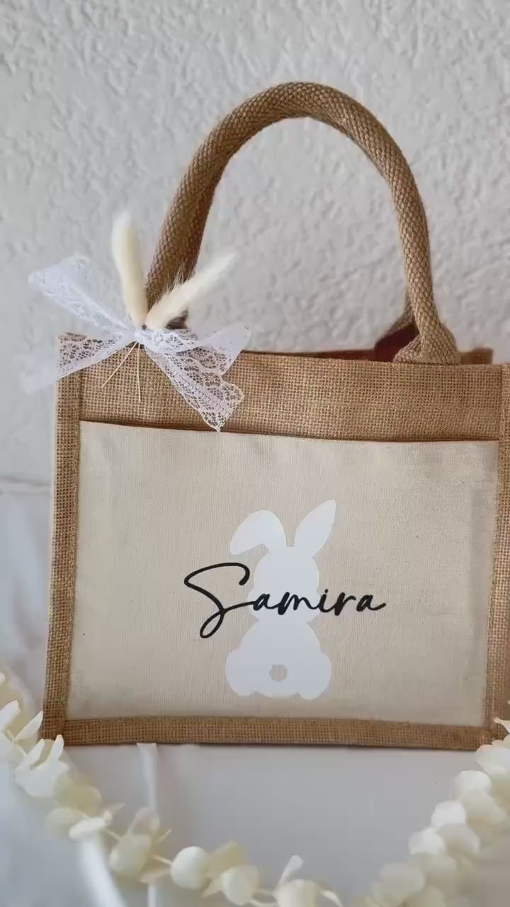 Personalisierte Ostertasche mit Name – Osterkorb Kinder, Osterhase Jutetasche, Osternest Alternative, Ostergeschenk Mädchen Junge, Osterkorb
