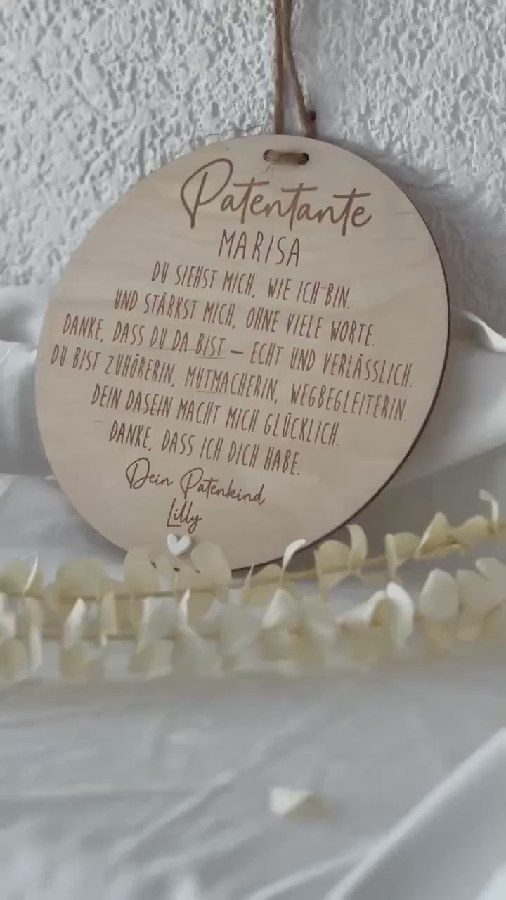 Personalisiertes Patengeschenk Holzschild | Patentante Patenonkel Pateneltern | Geschenk für Paten mit Herz | Dankeschön, Taufe, Patenkind