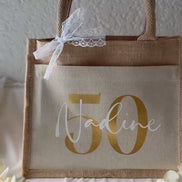 Runder Geburtstag Jute Tasche mit Namen – Tasche mit Name & Zahl, Geschenk Frau Geburtstag, Jubiläum Geschenk, 30, 40, 50, 60, 70, 80, 90,