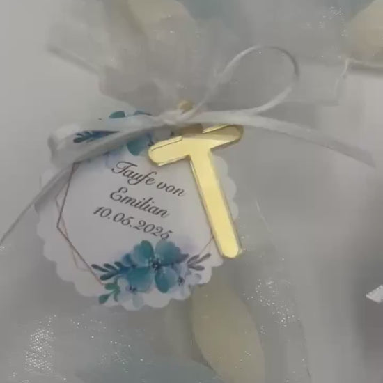 Gastgeschenk zur Taufe personalisiert mit Namen & Datum - Fisch Seife - Personalisiertes Etikett verschiedene Muster - Acryl Kreuz Deko