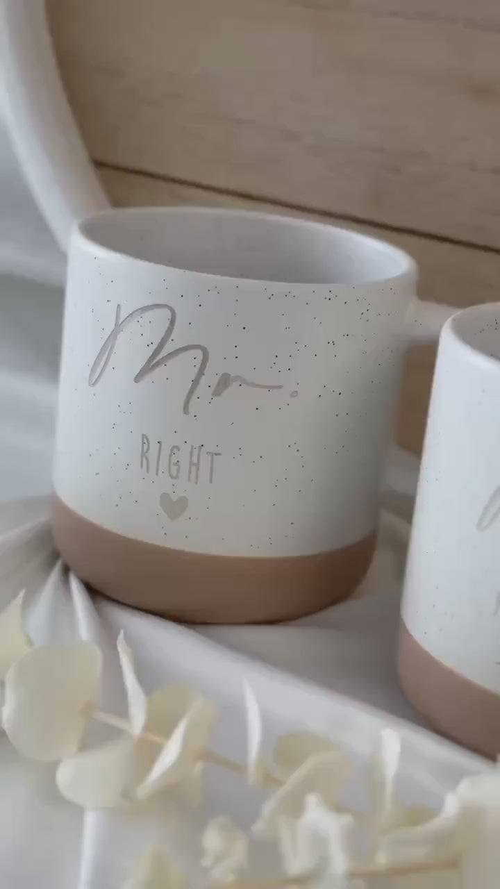 Mr Right & Mrs Always Right Tassen – lustige Pärchen Tassen – Geschenk Hochzeit Paar – Herz Gravur – Keramik 360 ml – spülmaschinenfest
