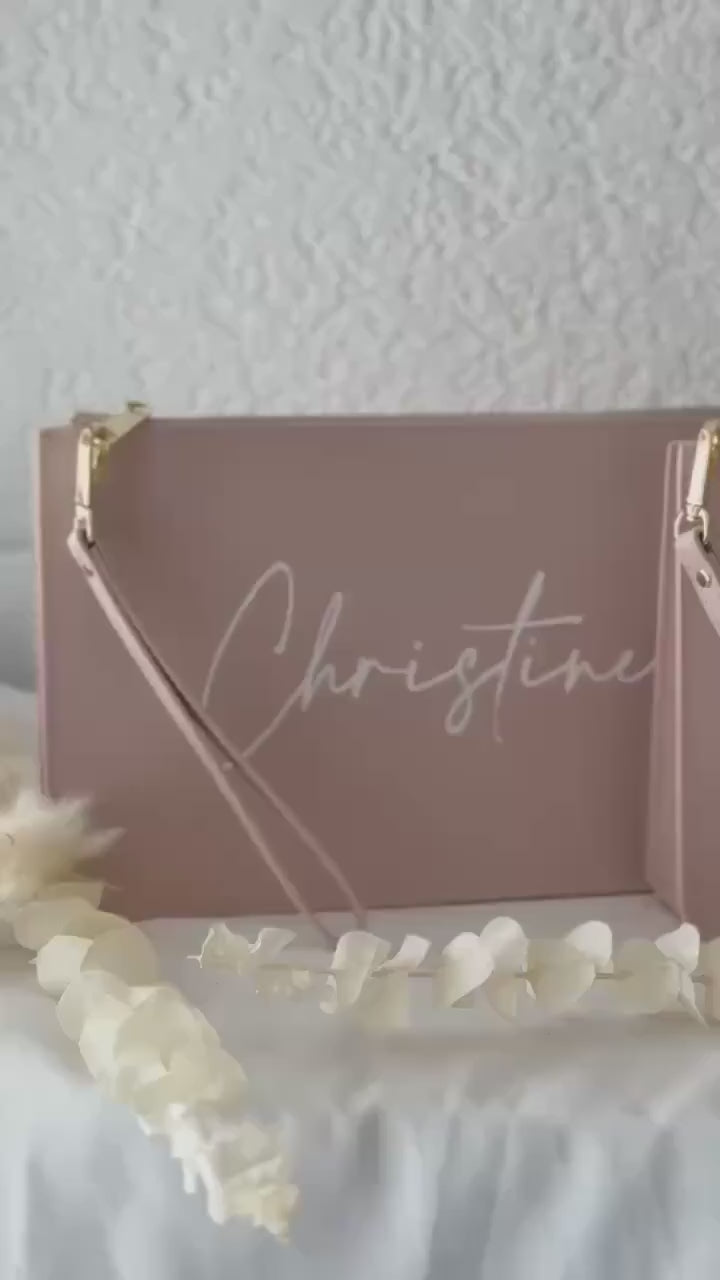 Personalisierte Kosmetiktasche altrosa mit Name – goldener Reißverschluss & Handschlaufe - Trauzeugin, Brautjungfer, Geschenk für Frauen