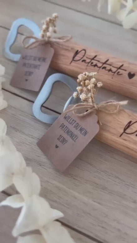 Holz Flaschenöffner Patentante oder Patenonkel – Willst du meine Patentante sein? – Personalisiertes Geschenk zur Patenschaft & Taufe
