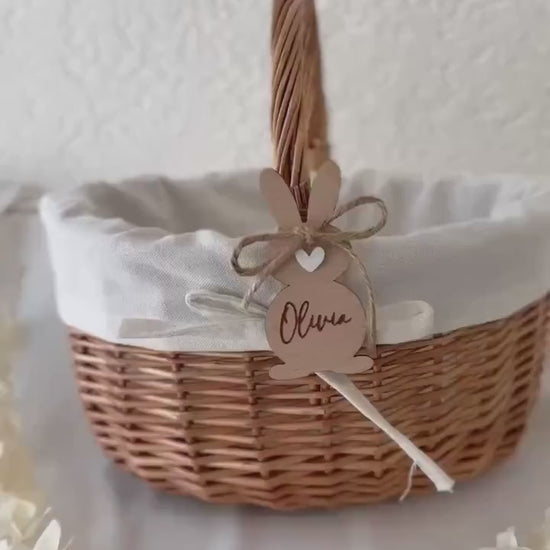 Personalisiertes Osterkörbchen mit Name – Osterkorb Kinder mit Hasen Anhänger & Herz – Osternest personalisiert – Ostergeschenk Kinder –