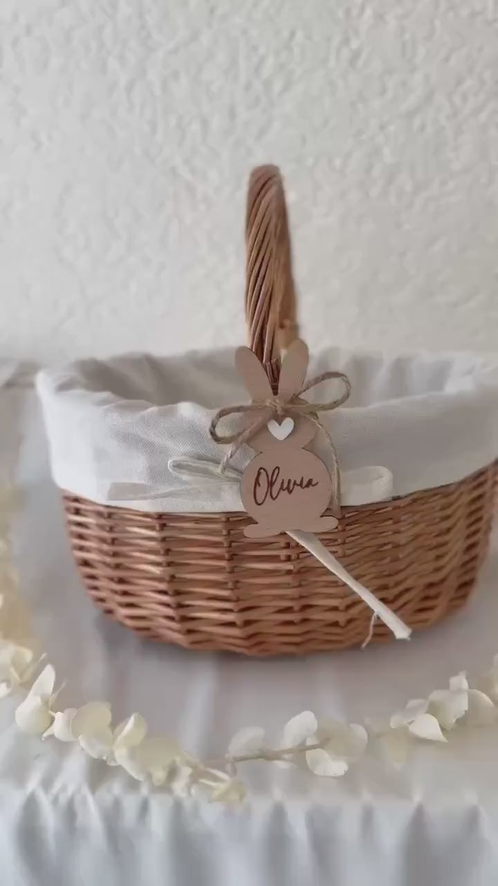 Personalisiertes Osterkörbchen mit Name – Osterkorb Kinder mit Hasen Anhänger & Herz – Osternest personalisiert – Ostergeschenk Kinder –