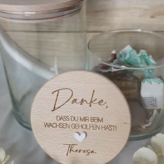Dankeschön Geschenk Erzieherin – Vorratsglas mit Gravur – Danke fürs Wachsen helfen – Glas mit Holzdeckel, Kita Abschied,
