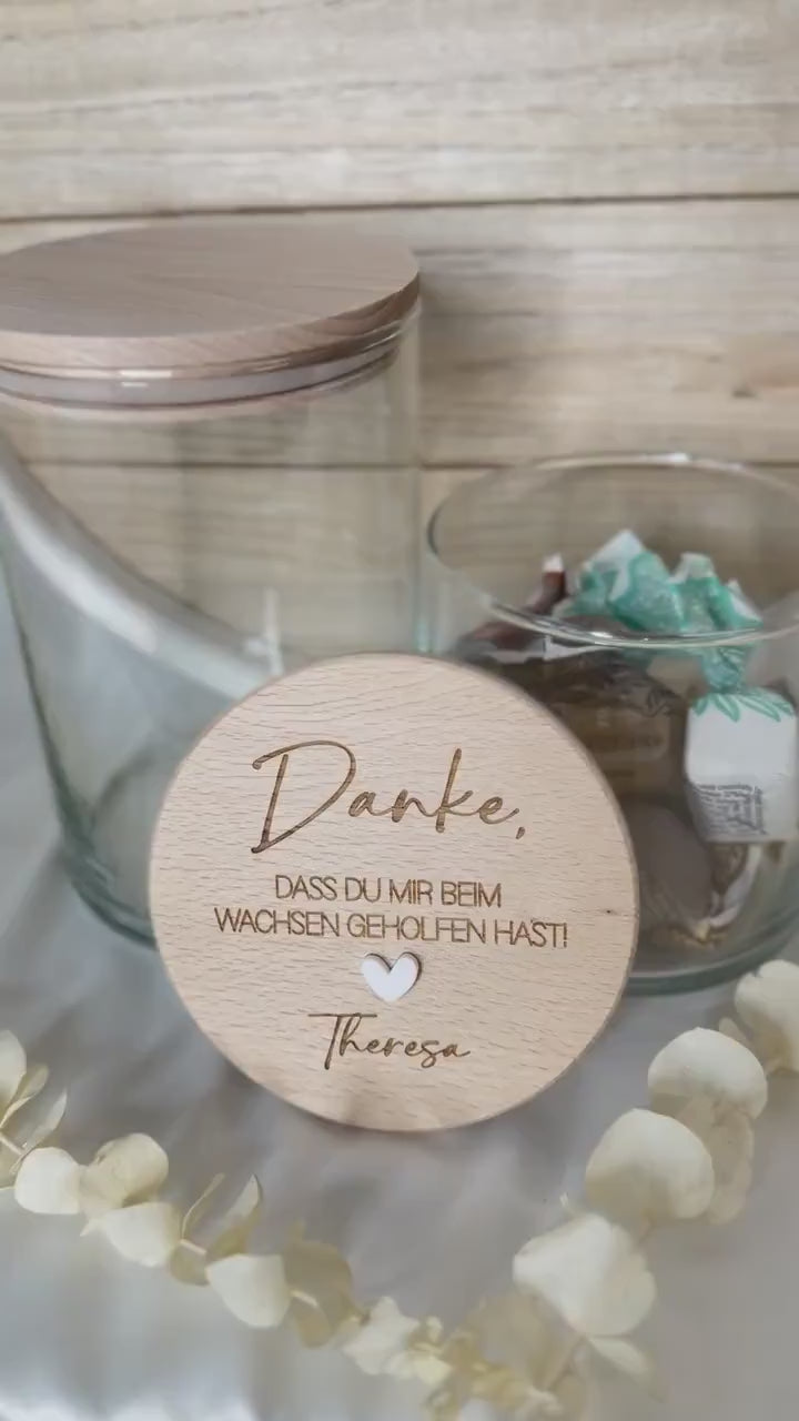 Dankeschön Geschenk Erzieherin – Vorratsglas mit Gravur – Danke fürs Wachsen helfen – Glas mit Holzdeckel, Kita Abschied,