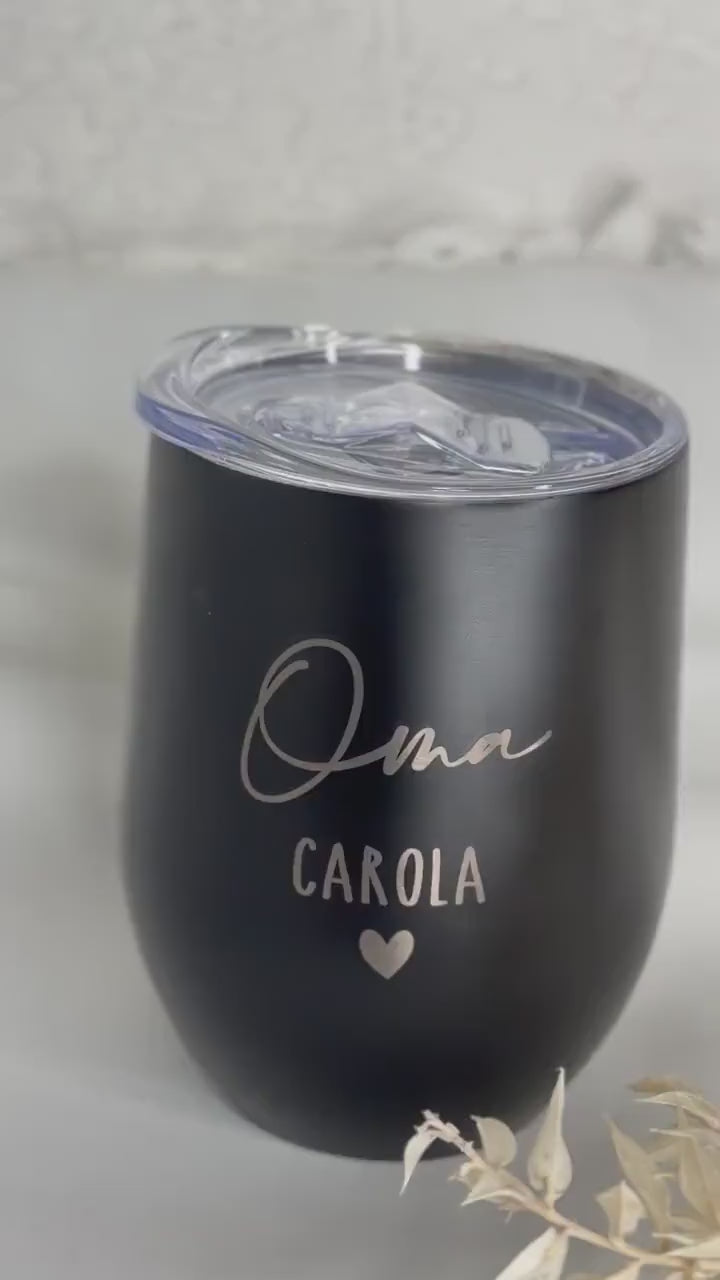 Personalisierter Thermobecher für Oma oder Opa – Edelstahl Becher mit Name & Herz – Geschenk für Großeltern – Gravur Thermobecher 354ml