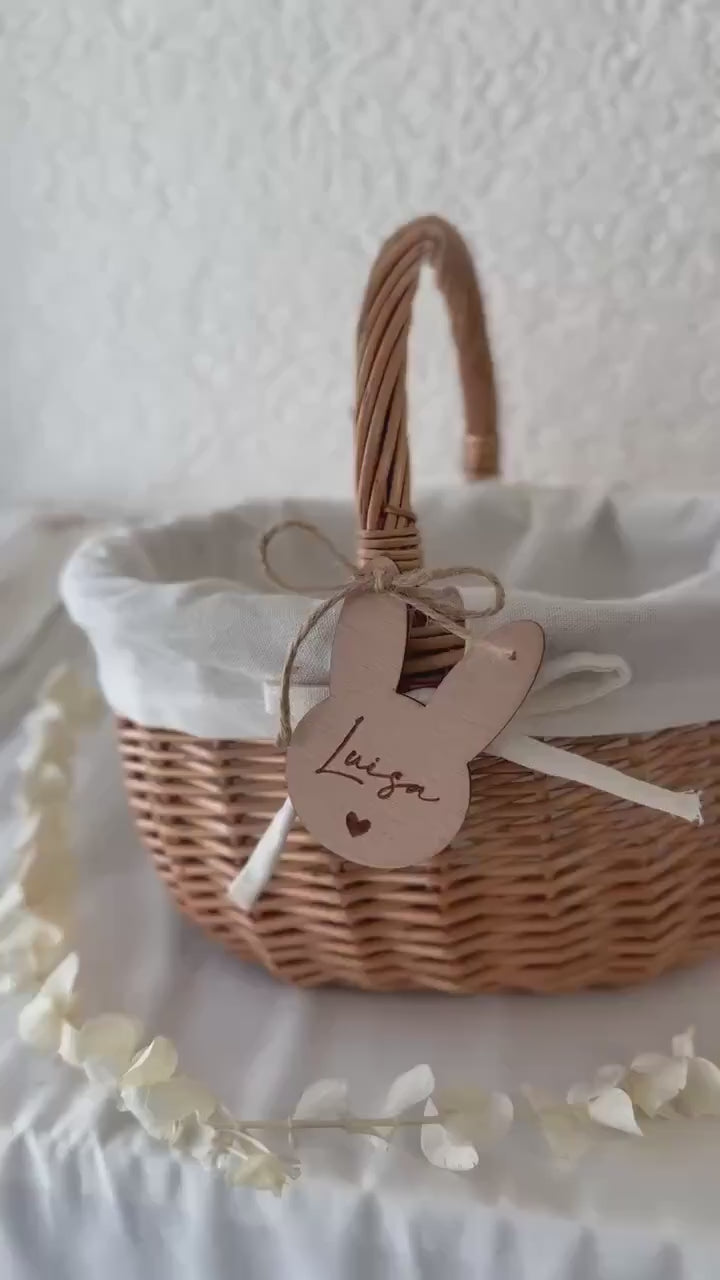 Personalisiertes Osterkörbchen mit Namen, Osterkorb Kinder mit Hasen Anhänger– Osternest Kinder, Ostergeschenk Kinder, Osterdeko Korb Ostern