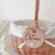 Personalisiertes Osterkörbchen & Holzanhänger, Frohe Ostern Gravur, Osterkorb Kinder Osternest mit Herz Anhänger, Ostergeschenk Kinder