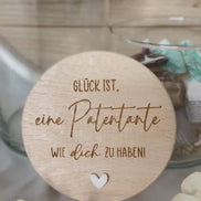 Geschenk für Patentante oder Patenonkel – Vorratsglas mit Gravur – Dankeschön Paten – Glas mit Holzdeckel, Patentante Geschenk,