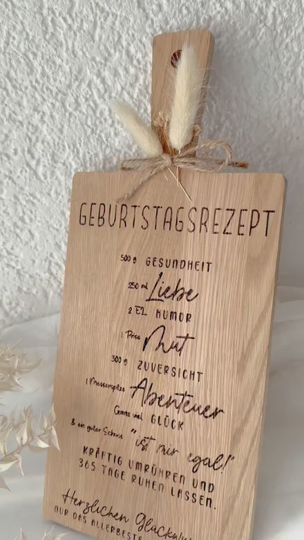 Geburtstagsgeschenk Holzbrett • Geburtstagsrezept Gravur • Holzbrett mit Spruch • Geschenk Geburtstag  • Personalisiertes Geschenk