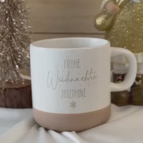Weihnachtstasse mit Name – Frohe Weihnachten Gravur – Schneeflocke – personalisierte Keramiktasse Geschenk Familie Kollegen – Glühwein Tasse
