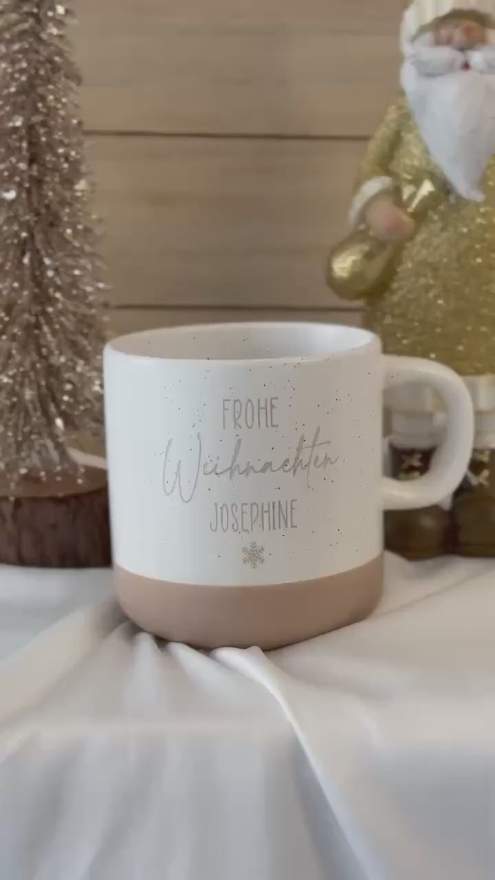 Weihnachtstasse mit Name – Frohe Weihnachten Gravur – Schneeflocke – personalisierte Keramiktasse Geschenk Familie Kollegen – Glühwein Tasse