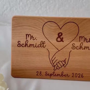 Hochzeitsgeschenk Holz personalisiert – Mr & Mrs Brettchen mit Namen – Geschenk Hochzeit Paar – Holzbrett Gravur mit Datum – Hochzeitsdeko