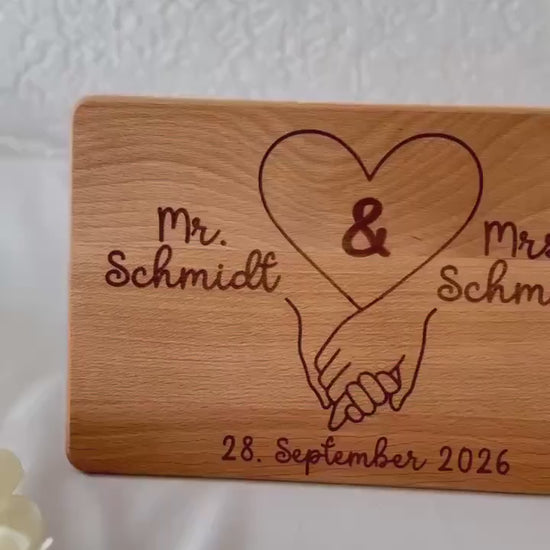 Hochzeitsgeschenk Holz personalisiert – Mr & Mrs Brettchen mit Namen – Geschenk Hochzeit Paar – Holzbrett Gravur mit Datum – Hochzeitsdeko