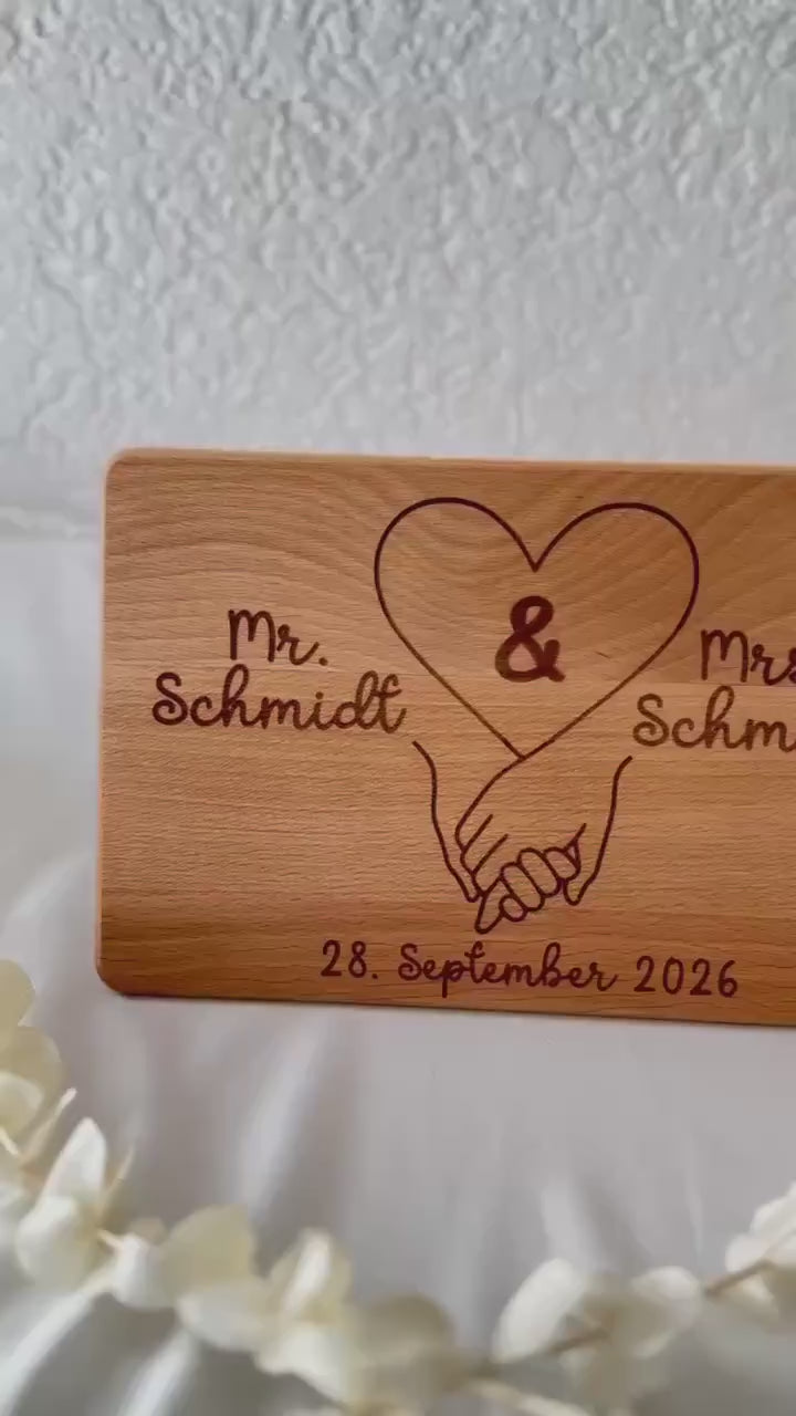 Hochzeitsgeschenk Holz personalisiert – Mr & Mrs Brettchen mit Namen – Geschenk Hochzeit Paar – Holzbrett Gravur mit Datum – Hochzeitsdeko