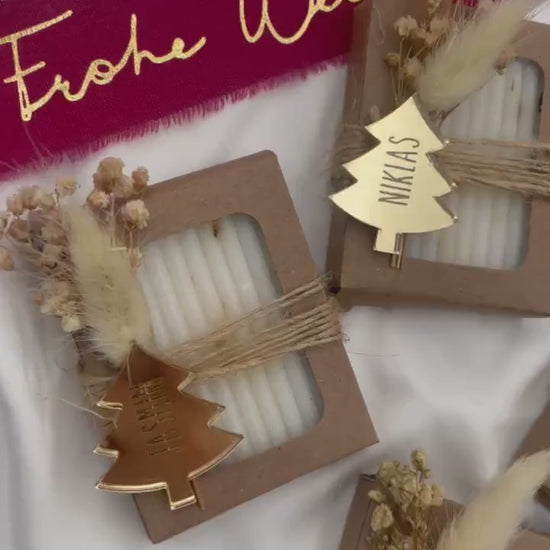 Gastgeschenk Weihnachten - Weihnachtsseife - Gravierter Acryl Baum in Gold - Migebsel, Gedeckter Tisch, Tischdeko, Mitarbeiter Geschenk