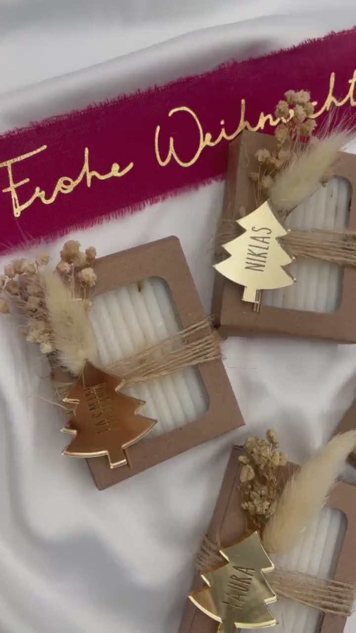 Gastgeschenk Weihnachten - Weihnachtsseife - Gravierter Acryl Baum in Gold - Migebsel, Gedeckter Tisch, Tischdeko, Mitarbeiter Geschenk