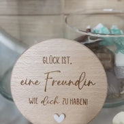 Freundschaft Geschenk Glas mit Gravur – Vorratsglas mit Holzdeckel – Geschenk für Freundin – personalisiertes Glas, Keksdose, Nervennahrung