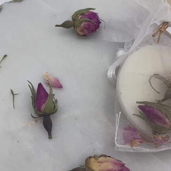 Seifenbeutel mit Rosenknospen & Metallic Veredelung - Gastgeschenke - Hochzeit Taufe Kommunion Verlobung Geburtstag Jubiläum