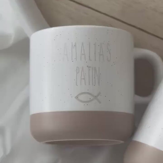 Tasse Taufpate / Taufpatin mit Name & Tauffisch – Geschenk Taufe Patenamt – personalisierte Keramiktasse – graviert, spülmaschinenfest