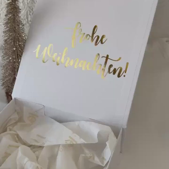 Luxuriöse Weihnachtsgeschenkbox mit Name in Gold – personalisierte Geschenkverpackung mit 3D Effekt & Schleife – edle Box Weihnachten
