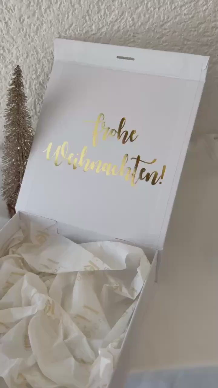 Luxuriöse Weihnachtsgeschenkbox mit Name in Gold – personalisierte Geschenkverpackung mit 3D Effekt & Schleife – edle Box Weihnachten