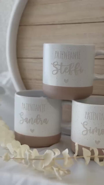 Patentante Patenonkel Tasse mit Name – personalisierte Keramiktasse – Geschenk zur Taufe Paten – Herz Gravur – 360 ml