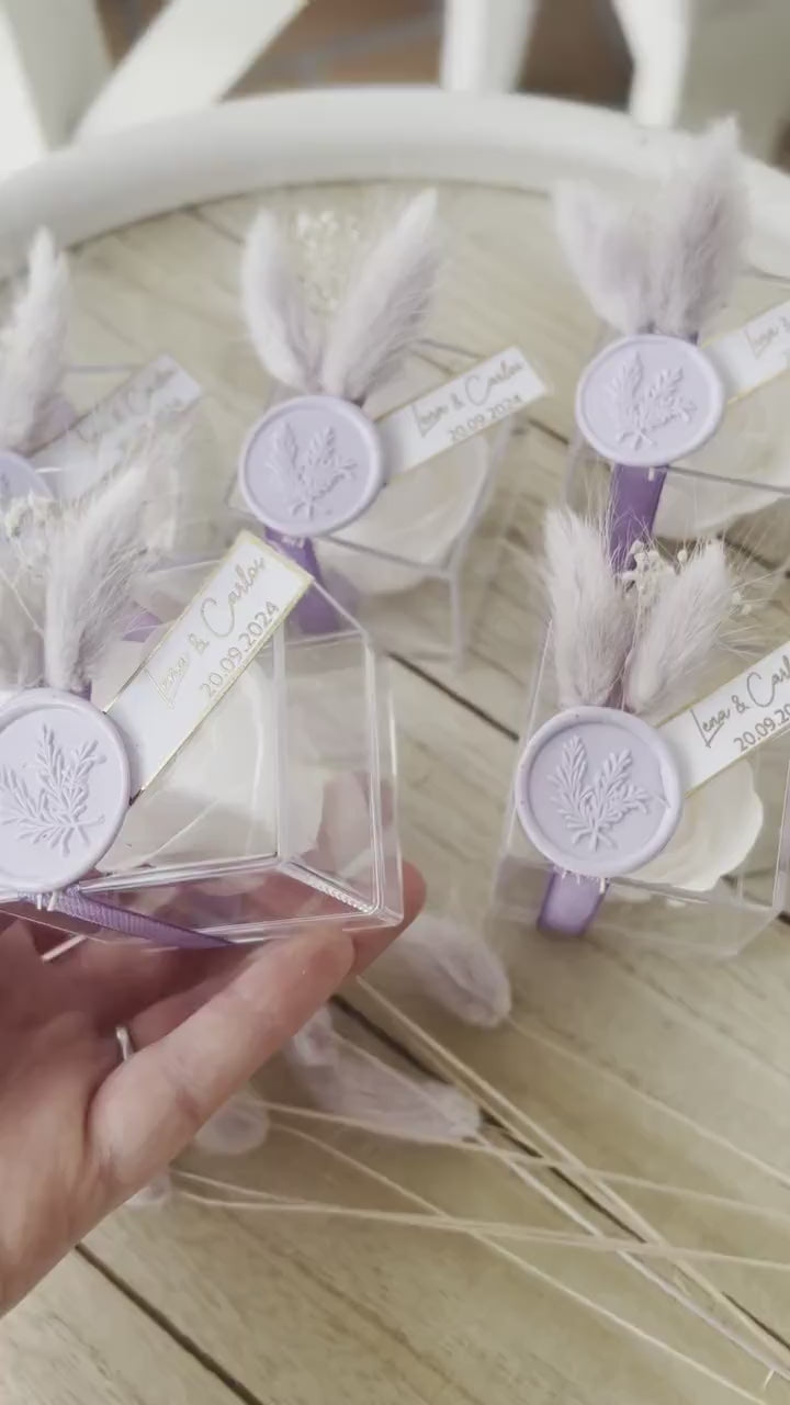 Gastgeschenk Rosenbox Rosenseife personalisiert - Hochzeit Verlobung Taufe - Flieder Violett
